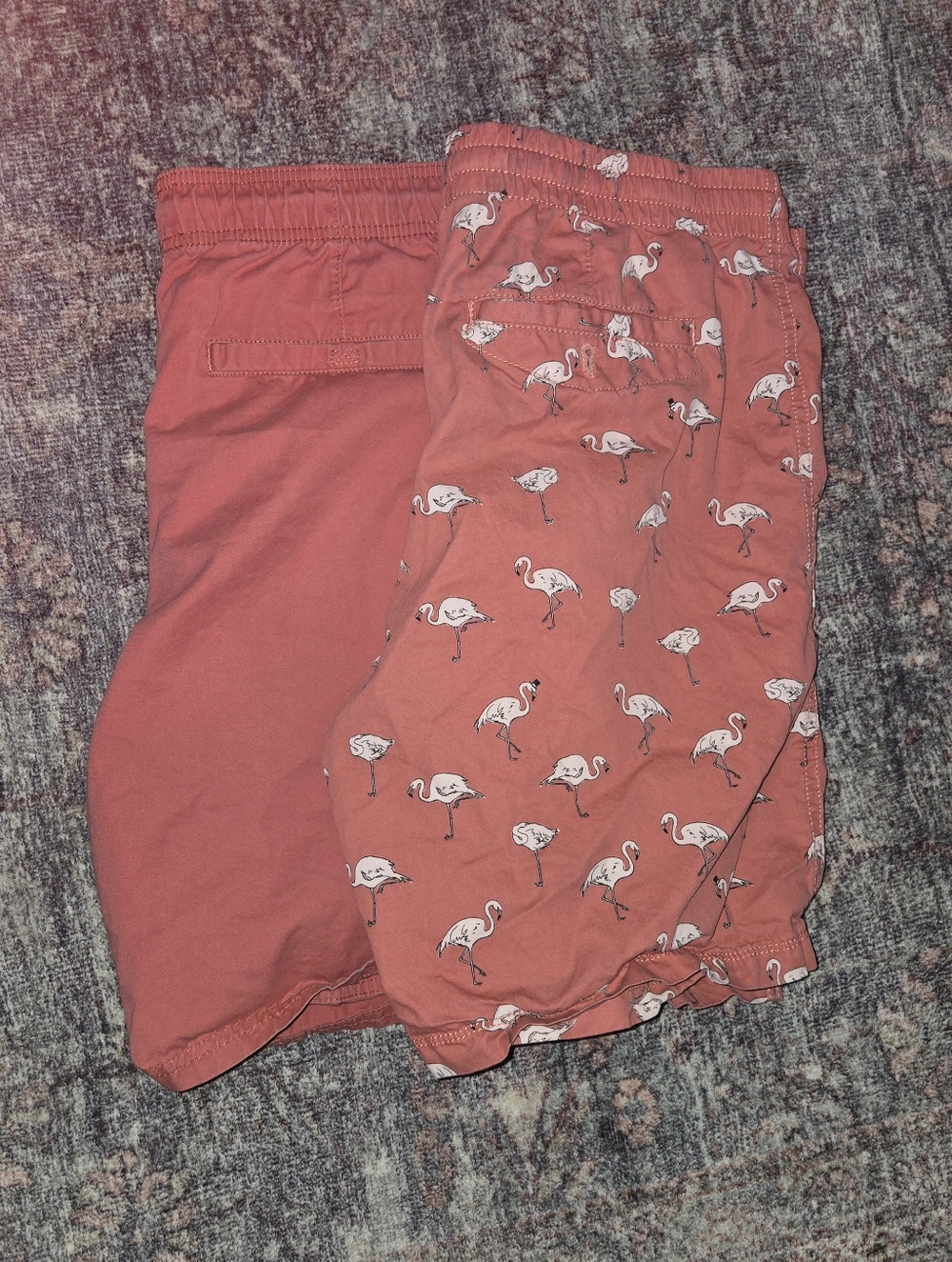 Mens 2x Coral And Flamingo Print Shorts - Comfortable Elastic Waist Sz 32